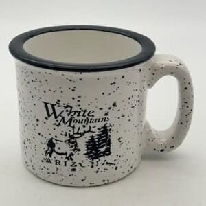 White Mountains Arizona Elk Campfire Coffee Mug Speckled Ceramic Blue Rim